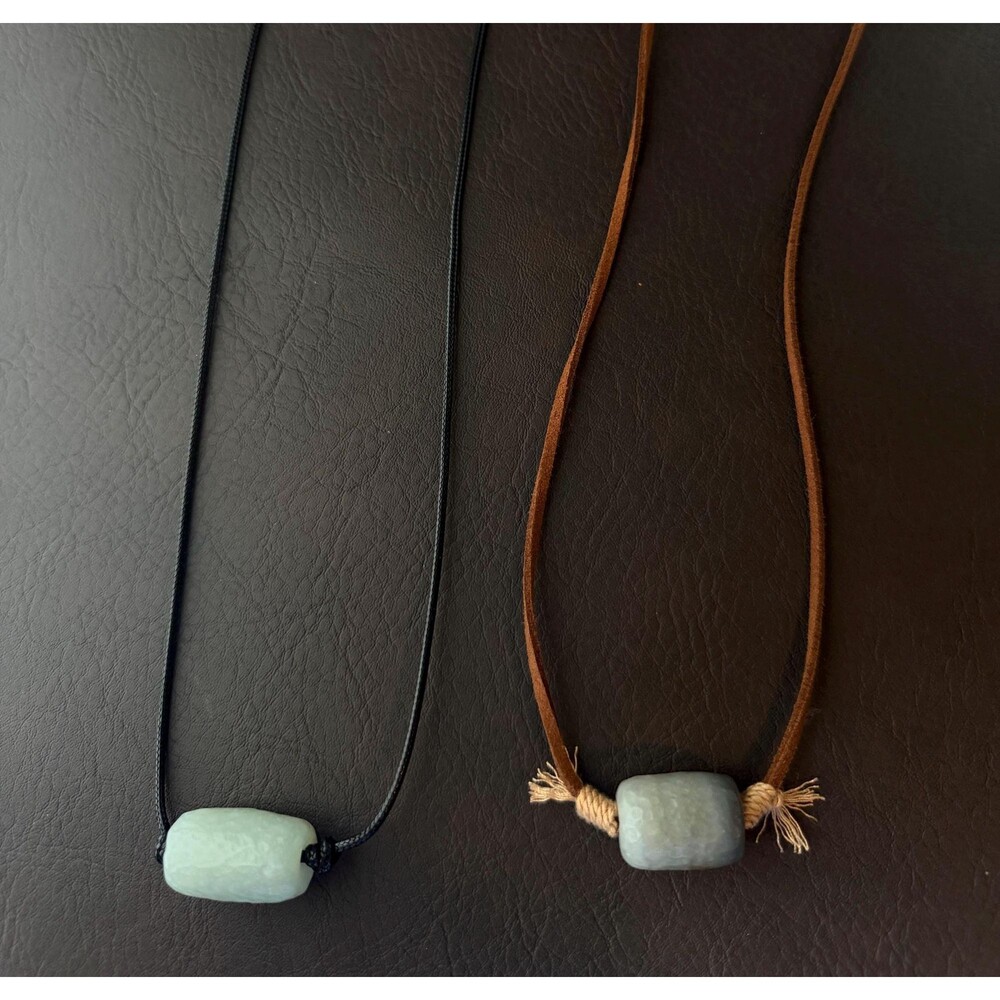 Natural Jade Barrel Bead Necklace Celadon Green Jade Pendant Adjustable 2 Style